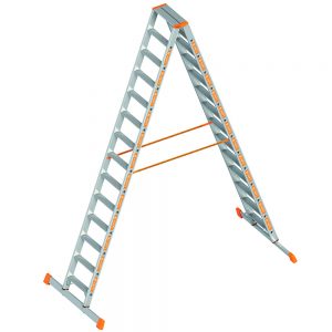 Layher - TOPIC 1043 Stufen Stehleiter mit Traverse 2 x 14 Stufen 1043114